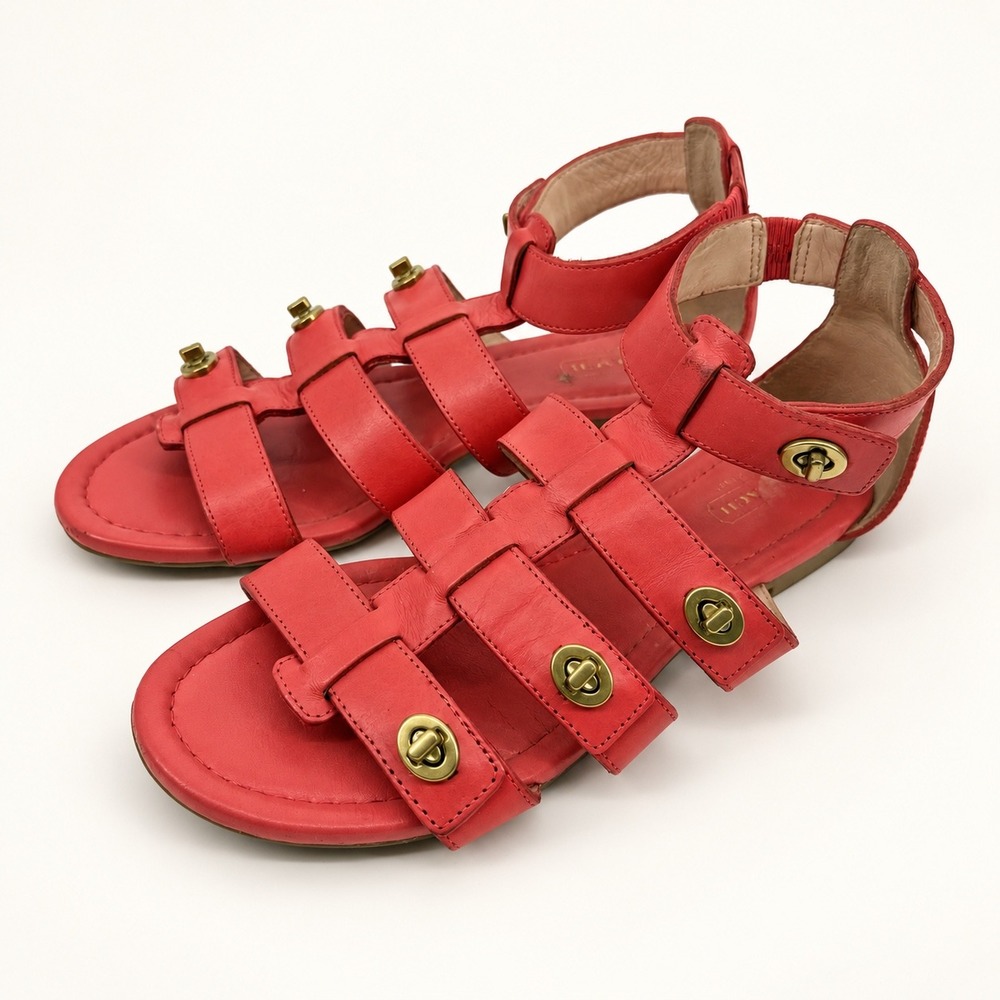 Coach 8.5 Olete Gladiator Strappy Sandals Coral Leather Turnlock Flat Boho Chic